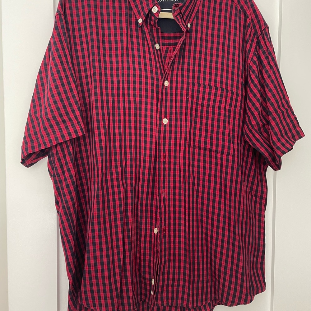 SUMMER CLOSE OUT SALE! Haggar Men's Red and Navy Plaid Shirt